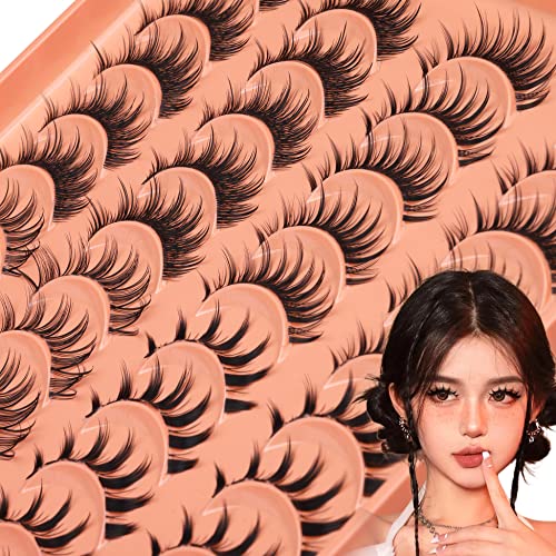 Manga Lashes Natural Look Anime False Eyelashes 20 Pairs Clear Band Individual Wispy Fake Eyelashes Strip Spiky DIY Cluster Lashes Extension C Cu