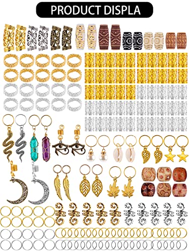 EBANKU 184pcs Hair Jewelry for Braids, Dreadlocks Hair Jewelry for Braids, Jewelry Aluminum Hair Coils, Moon Snake Leaf Braid Clips, Ancient Gold