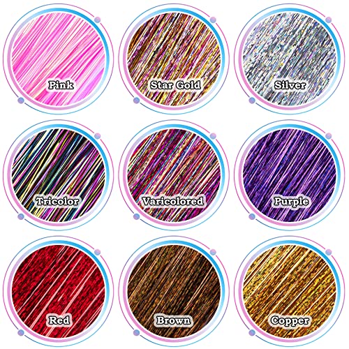 FEQO Hair Tinsel Kit with 3600 Strands Hair Tinsel 48 Inches 18 Colours Heat Resistant Sparkle Shiny Tinsel Hair Extensions Micro Beads Pulling L