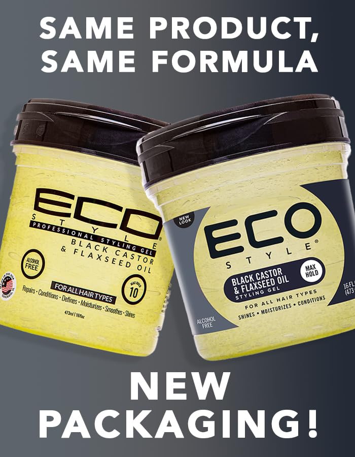 Ecostyle Black Castor And Flax Seed Oil, All Day Hold, Alcohol Free, Paraben Free, Sulphate Free, No Flaking, Anti-Itch, 473 ml