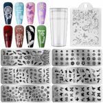 6PCS Nail Stamping Plates Kit, EBANKU Stamping Plates for Gel Polish with 1 Nail Stamper & 1 Nail Scraper, Flower Animal Pattern Manicure Print T