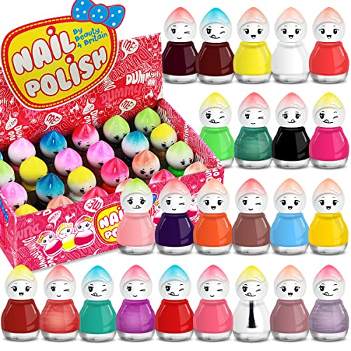 Beauty4Britain 24 x Nail Polish Doll Shaped Mix of 24 Glitter Pastel Pearl Bright Classic Colours Display Box Glass Bottles (Colour Set B)