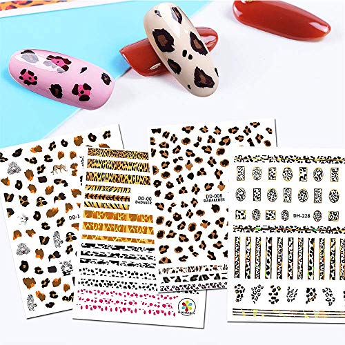 Leopard Print Nail Art Decals Stickers, EBANKU Leopard Print Design Nail Sticker Self-Adhesive Nail Sticker Supplies for Women Girls Nails Decor