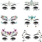 URAQT Face Gems Glitter, 6 Pcs Rhinestone Face Glitter, Crystals Face Stickers for Eyes, Self-Adhesive Body Temporary Tattoos for Party, Rave Fes