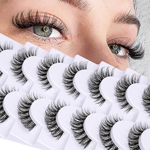 False Eyelashes Natural Look Eye Lashes Wispy CC Curl Russian Eyelashes 14mm Clear Band Strip Lashes That Look Like Extensions Cat Eye Lashes Pac