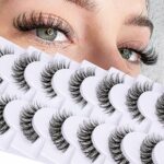 False Eyelashes Natural Look Eye Lashes Wispy CC Curl Russian Eyelashes 14mm Clear Band Strip Lashes That Look Like Extensions Cat Eye Lashes Pac