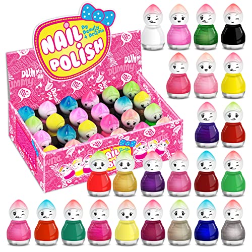 Beauty4Britain 24 x Nail Polish Doll Shaped Mix of 24 Glitter Pastel Pearl Bright Classic Colours Display Box Glass Bottles (Colour Set B)