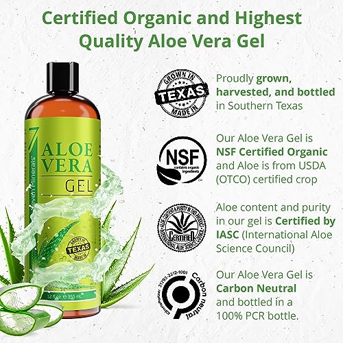 Seven Minerals Organic Aloe Vera Gel with 100% Pure Aloe from Freshly Cut Aloe - NO ACRYLATES & CROSSPOLYMERS, so it absorbs rapidly with No stic