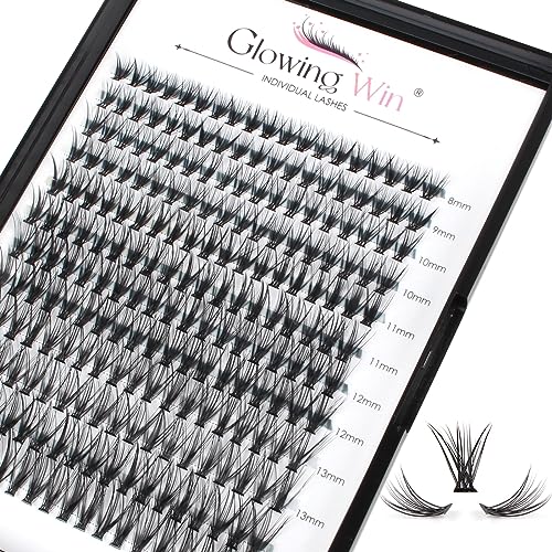 Glowingwin Individual Lashes Cluster Lashes 120 PCS Natural Look False Eyelashes Individual Soft DIY Lash Extensions At Home(20D Mix8-14mm 0.07C
