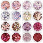 tao pipe 16 Boxes Nail Glitter Sequins Powder, Sparkle Nail Art Glitters Shining Holographic Nail Glitter Flakes Aluminum Foil Glitters for Body