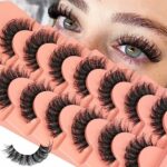 False Eyelashes Cat Eye Lashes 14mm DD Curl Russian Lashes Natural Strip Lashes Fluffy Eyelashes Russian Strip Lash Volume Fake Lashes 7 Pairs by