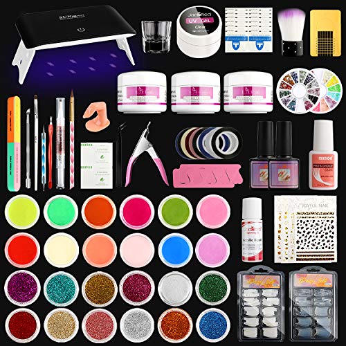 Acrylic Nail Art kit With UV Lamp, Acrylic Glitter Powder with Acrylic Liquid Monomer and Basic Nail Art Tools Professional Acrylic Nails Extensi