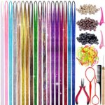 FEQO Hair Tinsel Kit with 3600 Strands Hair Tinsel 48 Inches 18 Colours Heat Resistant Sparkle Shiny Tinsel Hair Extensions Micro Beads Pulling L