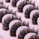 Sibba 10 Pairs False Eyelashes Russian Strip Lashes Fluffy Wispy Fake Eyelashes Natural Growth Long Strip Curly Handmade Faux Reusable Eyelashes