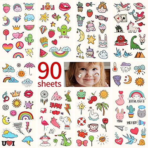 Metker 90 sheets (1000 patterns) kids waterproof Temporary Tattoos, children's temporary tattoo toys,suitable for birthday parties,group activiti