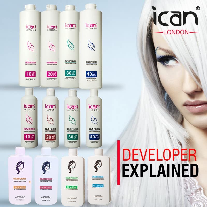 ICAN LONDON PROFESSIONAL CREAM PEROXIDE 20 VOL 6% 1000 ML + WHITE POWDER BLEACH (JAR)500 G SET