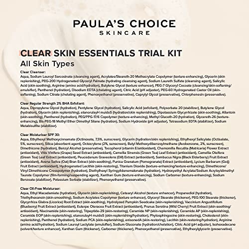 Paula's Choice CLEAR Skin Essentials Trial Kit - 3-Step Skincare Routine - Cleanse, Exfoliate & Hydrate - Fights Blackheads, Breakouts & Enlarged