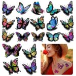 126Pcs Butterfly Temporary Tattoo, 3D Stickers Tattoo, Butterflies and Flowers Temporary Tattoos Stickers, Colorful Body Art Temporary Tattoos fo