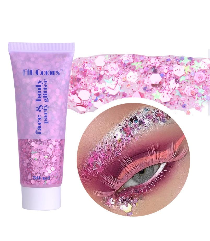 Body Glitter Gel, 50ML Face Glitters Body Gel Sequins Shimmer Liquid Eyeshadow, Mermaid Sequins Liquid Holographic Glitter Gel, Chunky Glitter fo