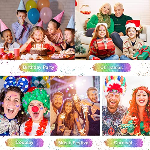 Glitter Tattoos for Kids, Temporary Tattoo Kit - 36 Colours Glitter, 182 Stencils, 6 Fluorescent, 215 Rhinestones, Skin Friendly Flash Make Up fo