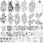 Yazhiji 49 sheets large sexy flowers collection waterproof temporary tattoo lasting fake tattoos for women and girls.