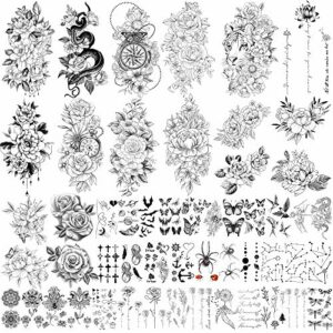 Yazhiji 49 sheets large sexy flowers collection waterproof temporary tattoo lasting fake tattoos for women and girls.