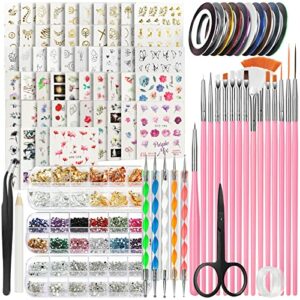Water Transfer Nail Art Stickers with Nail Art Brushes Set, FANDAMEI 54 Sheets Nail Decals Stickers, Nail Design Brush Nail Dotting Tool, Nail St