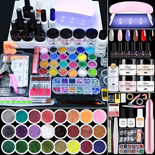 cooserry Acrylic Nail Kit with Drill & U V Lamp - 2 in 1 Nail Kits Full Sets Professional Acrylic Powder with Everything for Beginners - 24 Color