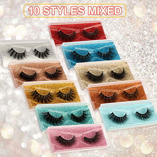 Newcally Lashes False Eyelashes Natural 3D Faux Mink Eye Lashes 10 Pairs 10 Styles Fluffy Wispy Fake Eyelashes Dramatic Handmade Reusable Lashes