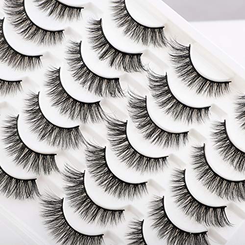Newcally False Eyelashes Natural 3D Lashes Cat Eye Look Faux Mink Lashes Fluffy Strip 14 Pairs, Multipack