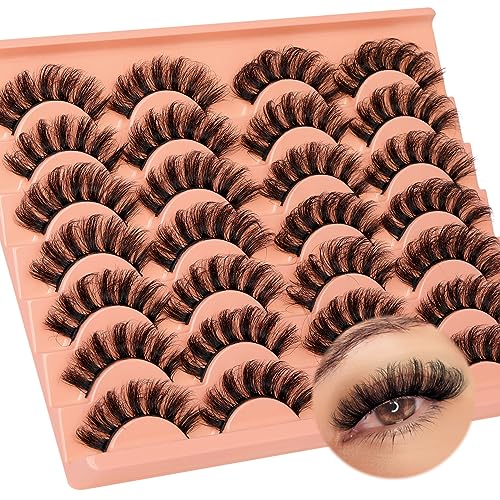 Natural Eyelashes D Curl Russian Strip Lashes 17mm 6D False Eyelashes 14 Pairs Curly Fake Eye Lashes Multipack by TOOCHUNAG