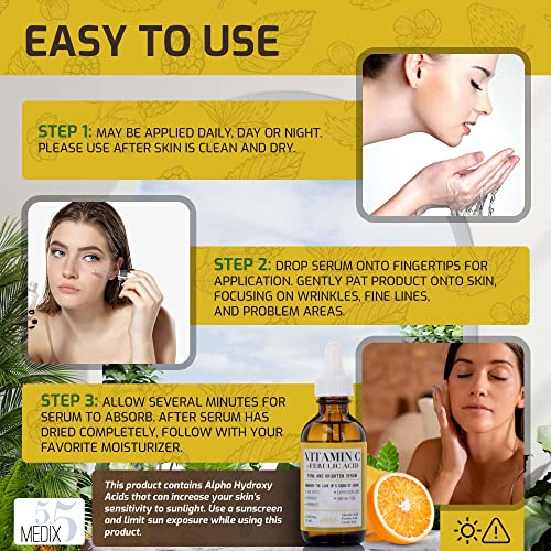 Medix 5.5 Vitamin C Serum with Glycolic Acid, Ferulic Acid and Lactic Acid. Skin Face Serum for Dark Spots, Wrinkles, Skin Discoloration, and Dry