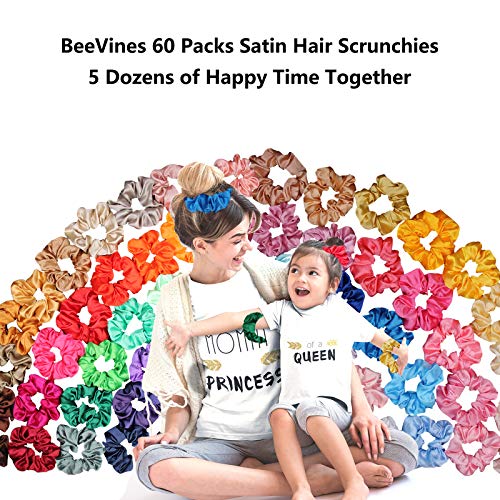 BeeVines Satin Silk Scrunchies for Hair, Silky Curly Hair Accessories for Women, Hair Ties Ropes for Teens, Scrunchies Pack Girl’s Birthday Thank