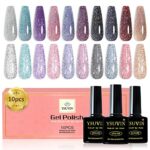 Yueshop 10 Pcs Reflective Glitter Gel Nail Polish Set - Shiny Glitter Silver Pink Purple Blue Sparkling Diamond Gel Nail Polish, Soak Off UV Gel