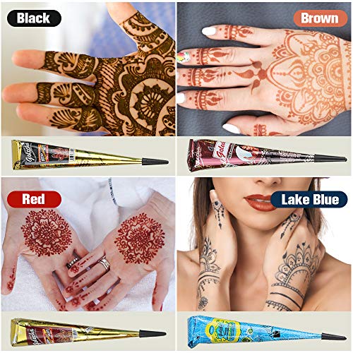 Lictin Temporary Tattoo Kit, Temporary Art Tattoos 6 PCS Temporary Tattoo Paste Cone with 4 Plastic Nozzles and 2 PCS Temporary Tattoos Stencils
