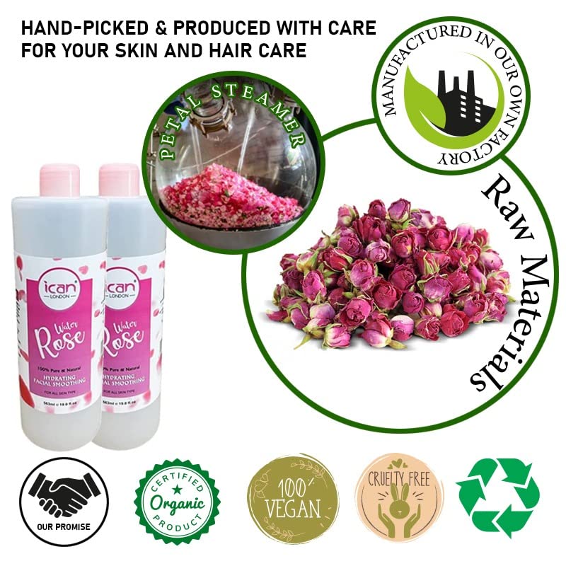 ican 100% Natural Rose Water, Hydrating and Purifying pure rose water 2 x 500ml ( 1000ml )