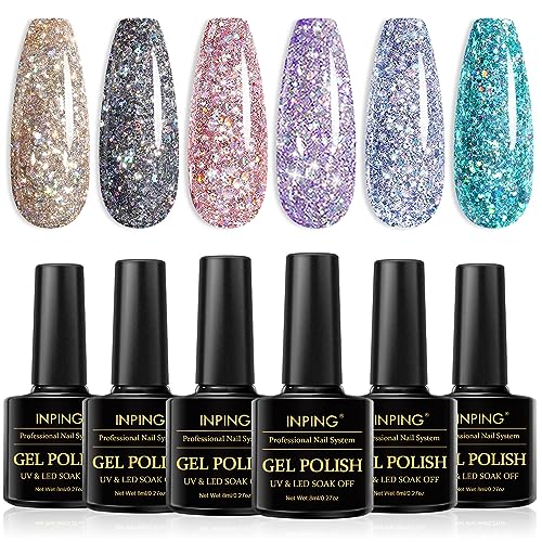 INPING Gel Nail Polish, 6 Colors Nude Gel Polish Bare Apricot Light Beige Natural Skin Dark Brown Popular Collection Soak Off UV/LED Lamp Manicur