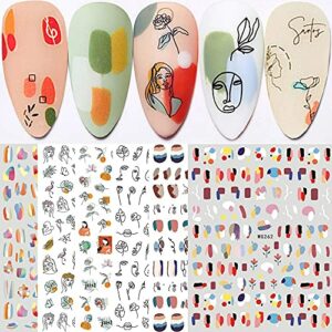 Yeahbo Nail Art Stickers Self Adhesive, Abstract Nail Stickers for Gel Nails Designer, 6 Sheets Nail Decals Self Adhesive Graffiti Lady Face Rose