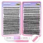 640Pcs DIY Lash Extension Kit, Individual Lashes with Lash Bond and Seal DIY Eyelash Extension Kit D Curl Lash Clusters Kit, Individual Cluster L