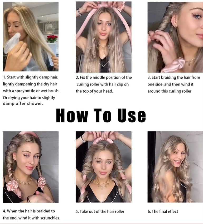 Heatless Curling Rod Headband, Heatless Hair Curler, Hair Curlers to Sleep In, No Heat Curl with Hair Clips and Scrunchie, Sleeping Curls Styling