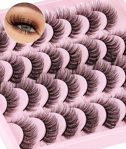 Natural Eyelashes D Curl Russian Strip Lashes 17mm 6D False Eyelashes 14 Pairs Curly Fake Eye Lashes Multipack by TOOCHUNAG