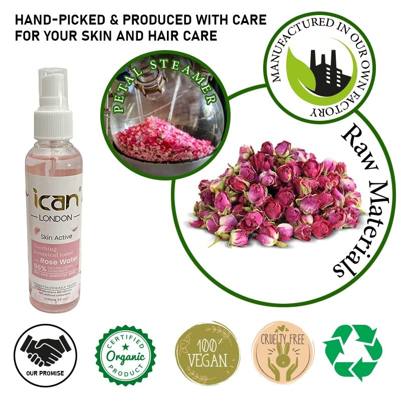 ICAN LONDON SKIN ACTIVE SOOTHING BOTANICALS 100% PURE ROSE WATER MIST SPRAY 150ML PINK