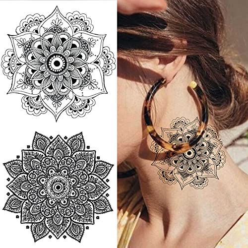 LAROI 10 Sheets Black Indian Lace Temporary Tattoos Flower Mandala Flower DreamCatcher Tattoos Temporary Adults Stickers Peony Girlsboys Body Art