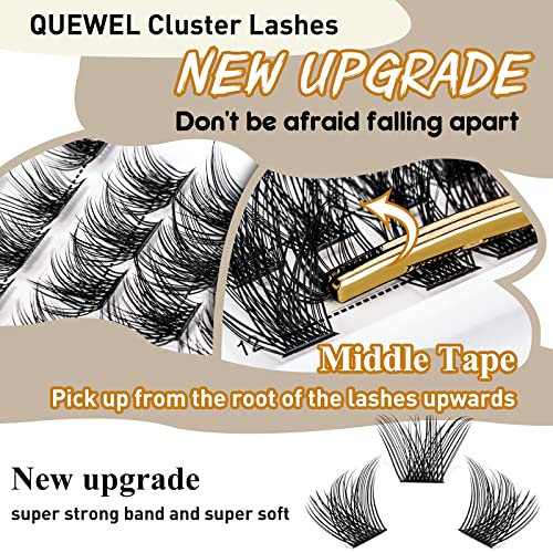 QUEWEL Cluster Lashes 72 Pcs Wide Stem C/D Curl 8-16mm Length DIY Eyelash Extension False Lashes Individual Natural&Mega Styles Soft for Personal