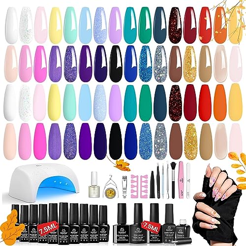 Beetles Gel Nail Polish with U V Light Starter Kit, 12 Colors Spring Pastel Gel Polish with Base Gel Top Coat Cuticle Oil, Soak Off Macaroon Gel