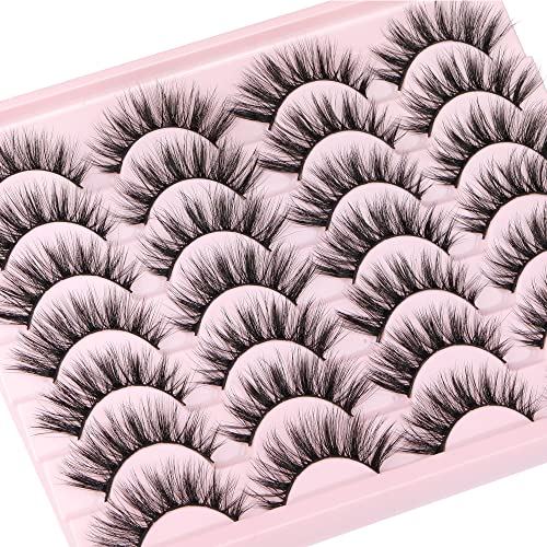 Newcally False Eyelashes Natural 3D Lashes Cat Eye Look Faux Mink Lashes Fluffy Strip 14 Pairs, Multipack