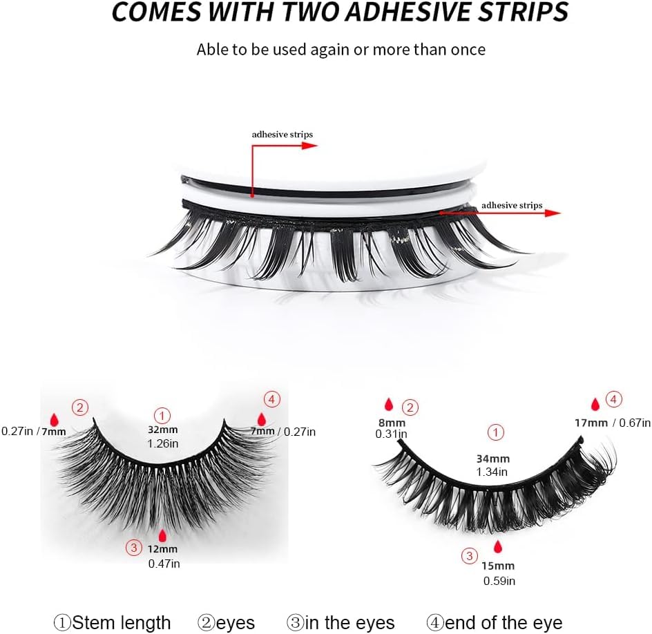 Chlffua Reusable Self-Adhesive Eyelashes, Wispy Fake Eyelashes Natural Look, Fluffy Curling Long Eyelashes, No Glue/Eyeliner/Magnet Needed, Water