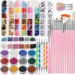 FANDAMEI Nail Art Kit, Nail Design Tools Kit with Nail Art Brushes, Nail Dotting Tools,Fine Glitter,Nail Butterfly, Nail Heart Glitter Sequins, N
