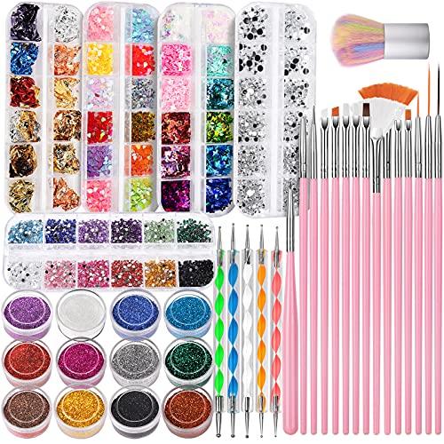 FANDAMEI Nail Art Kit, Nail Design Tools Kit with Nail Art Brushes, Nail Dotting Tools,Fine Glitter,Nail Butterfly, Nail Heart Glitter Sequins, N