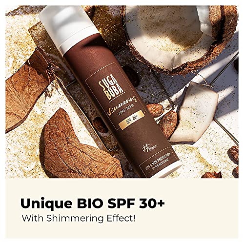 SugaBuba Shimmering & Moisturising Sunscreen SPF 30 for Dark Brown Tan and Glowing Hydrated Skin, 6 Bio Oils for Natural Sun Protection and Hydra